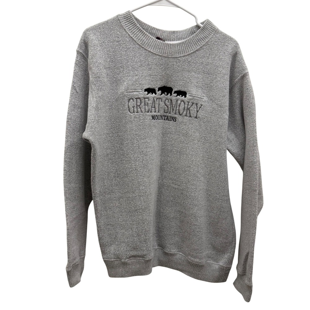 VTG Great Smoky‎ Mountains Bear Embroidered Gray Fleece Sweatshirt Mens Large